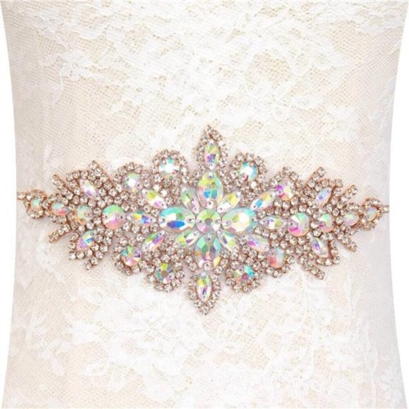 Crystal Belt Wedding Rhinestone Applique Glitter Dress Belts Beaded Bridal Sash - Picture 1 of 7